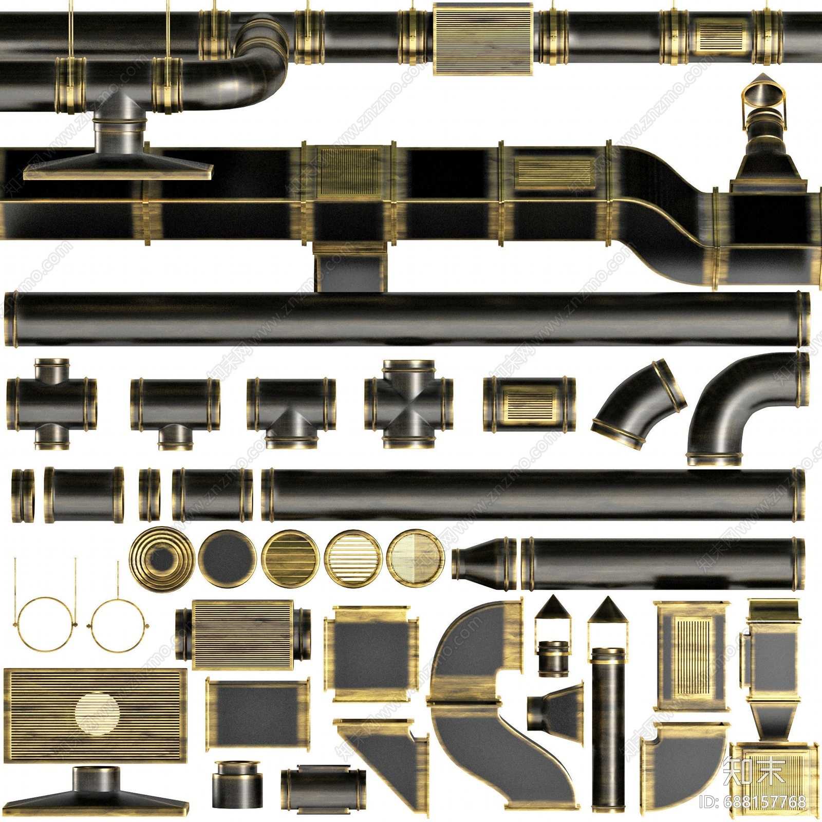 现代空调通风管道3D模型下载【ID:688157768】