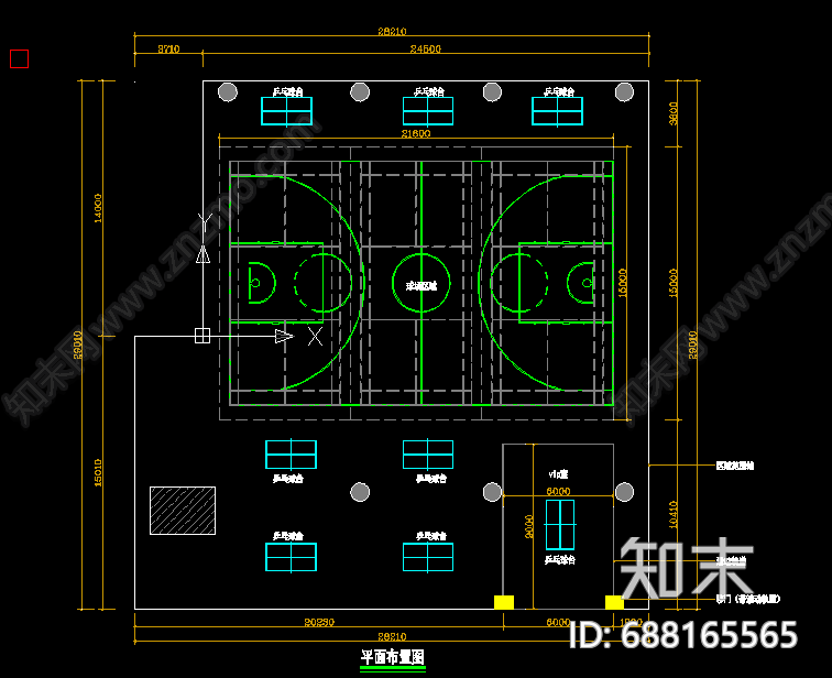 室内篮球场施工图下载【ID:688165565】