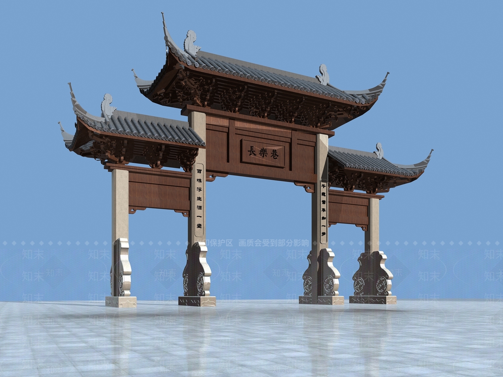 中式牌楼牌坊3D模型渲染效果图