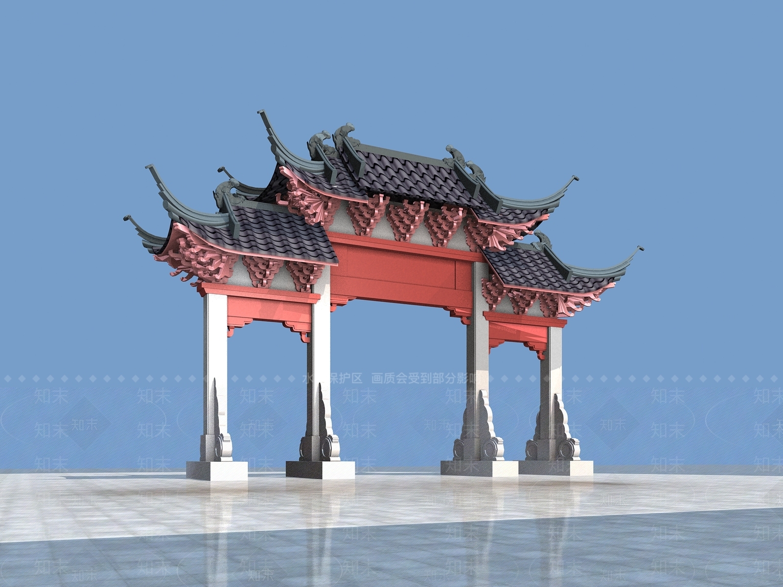 中式牌楼牌坊3D模型下载【ID:988194231】