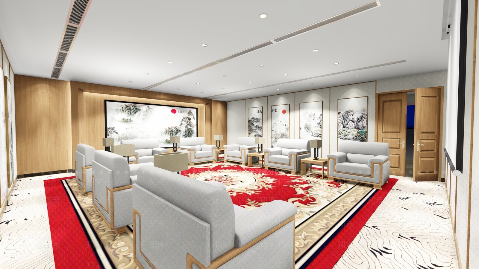 新中式接待室SU模型下载【ID:388194679】