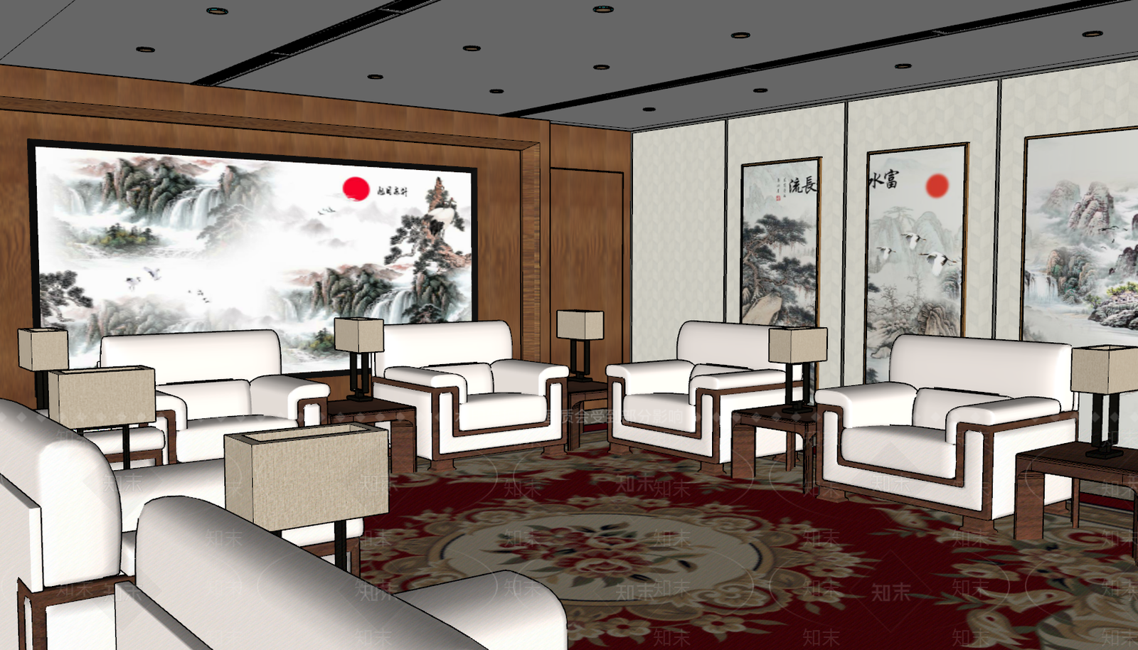 新中式接待室SU模型下载【ID:388194679】