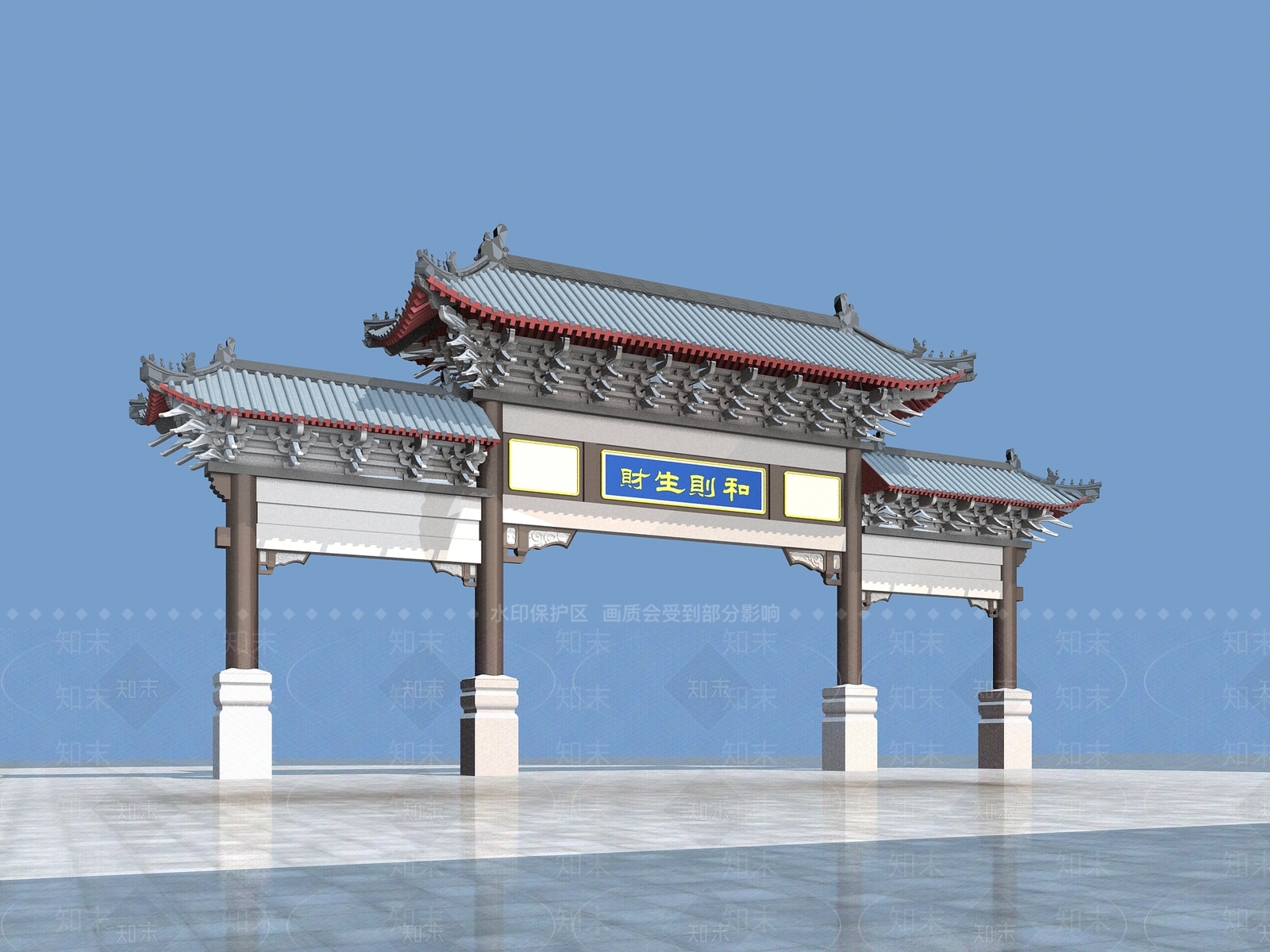 中式牌楼牌坊3D模型下载【ID:988196206】