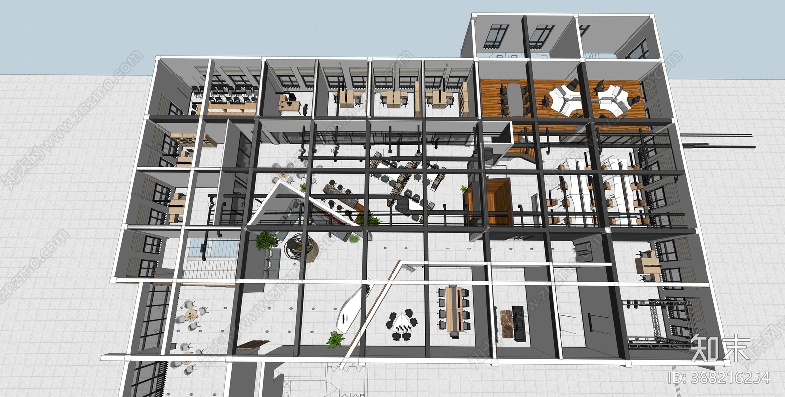 现代公共办公区SU模型下载【ID:388216254】