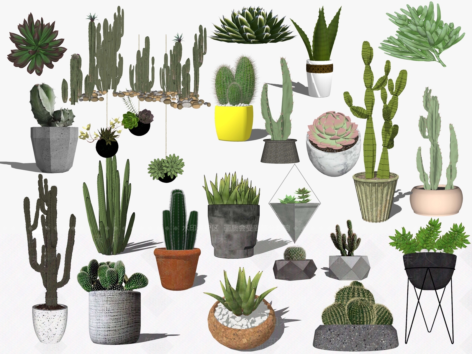 现代多肉植物盆栽组合SU模型下载【ID:188216899】