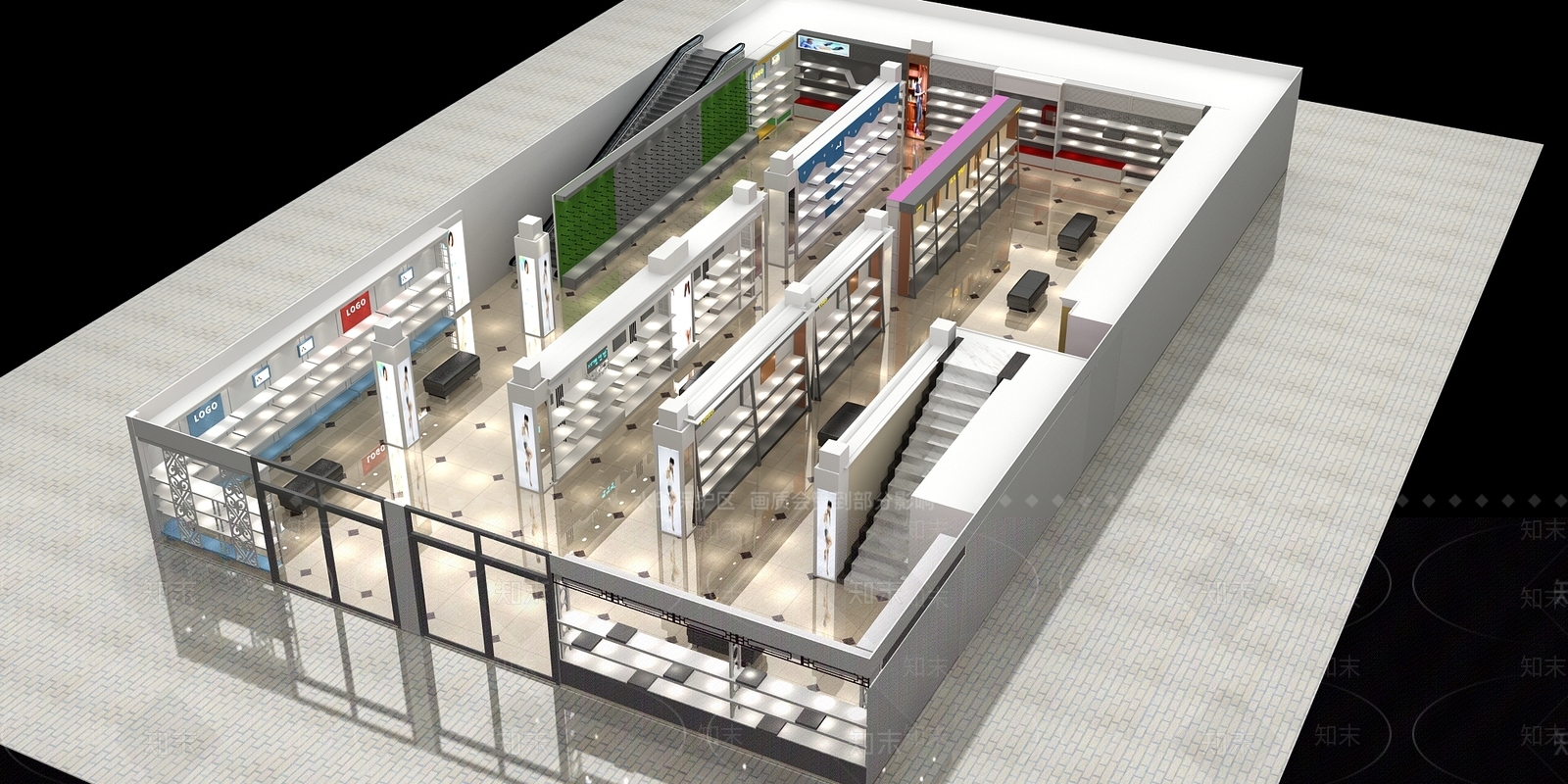 现代鞋商场展区3D模型下载【ID:1105523324】