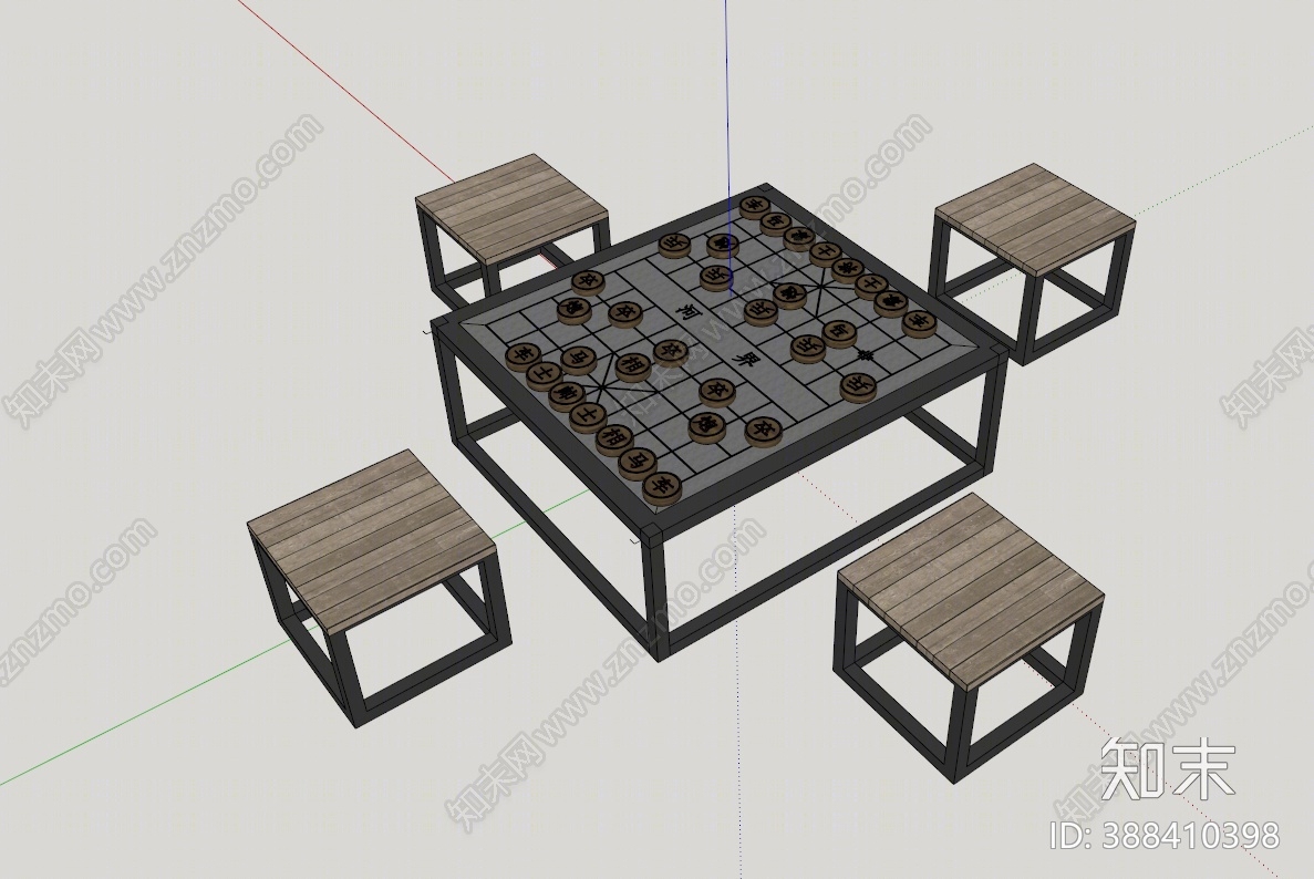 现代休闲桌椅组合SU模型下载【ID:388410398】