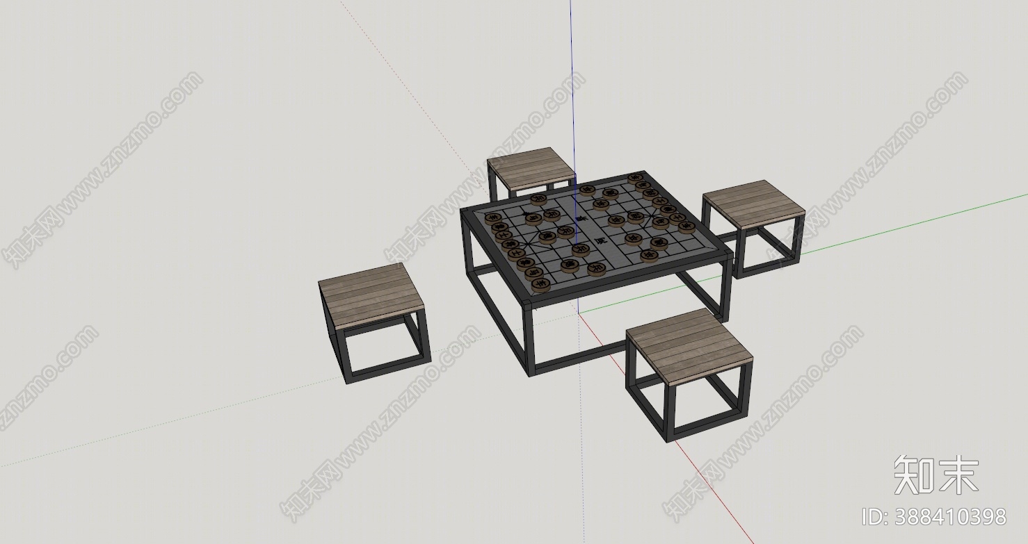 现代休闲桌椅组合SU模型下载【ID:388410398】