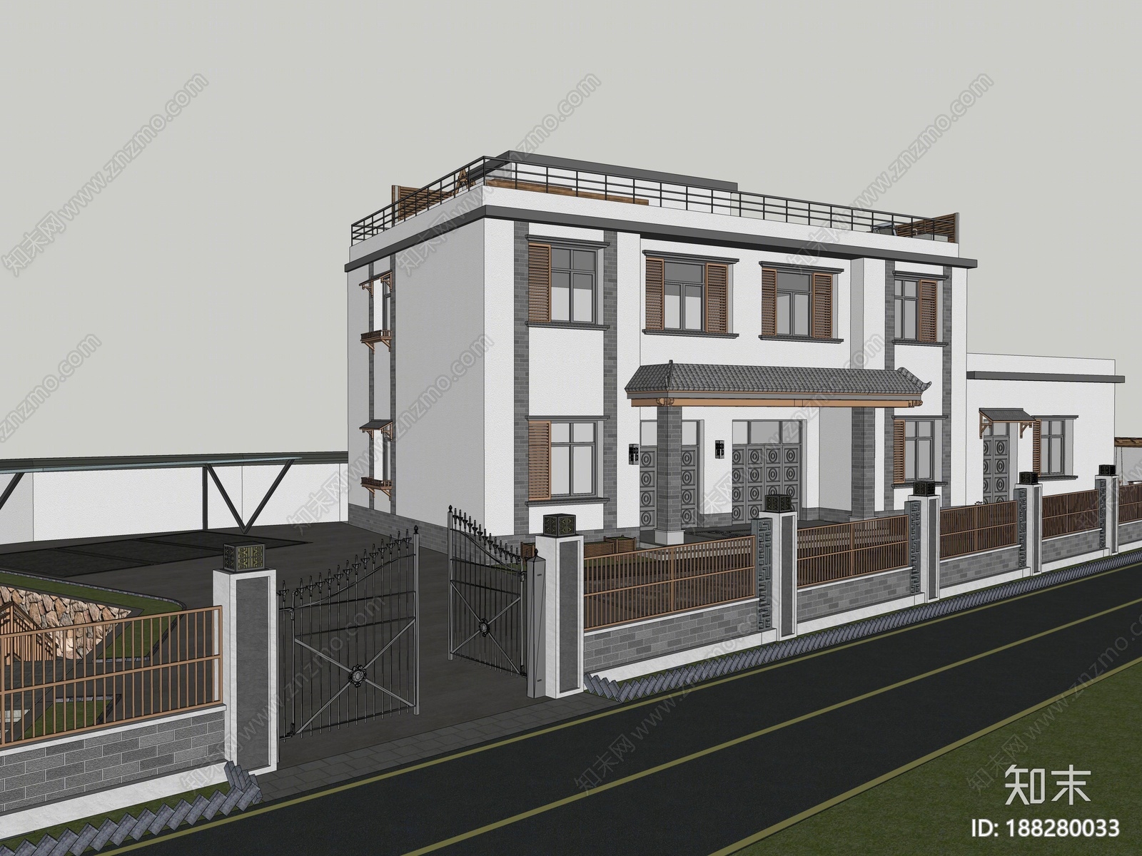 新中式乡村民房外观SU模型下载【ID:188280033】