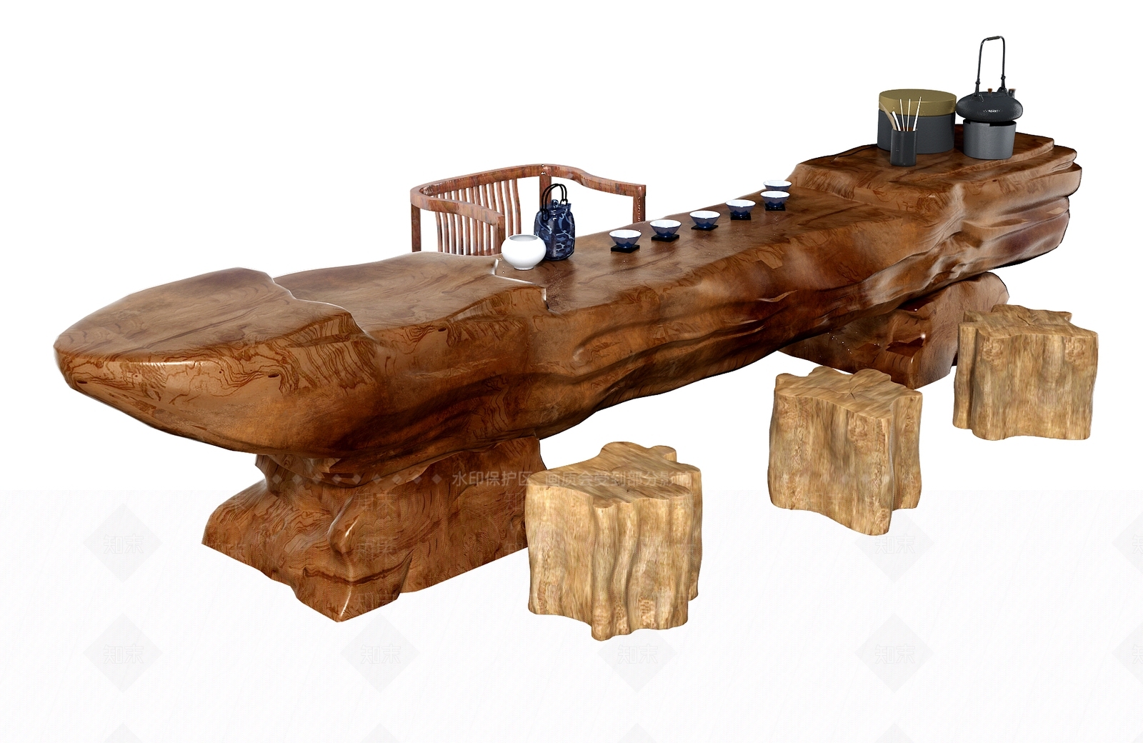 中式根雕茶几SU模型下载【ID:688294407】
