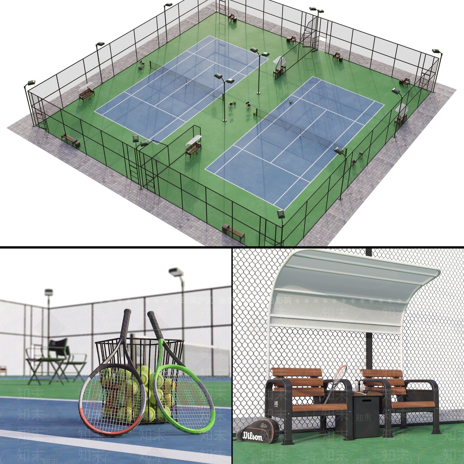 现代网球场3D模型下载【ID:388328892】