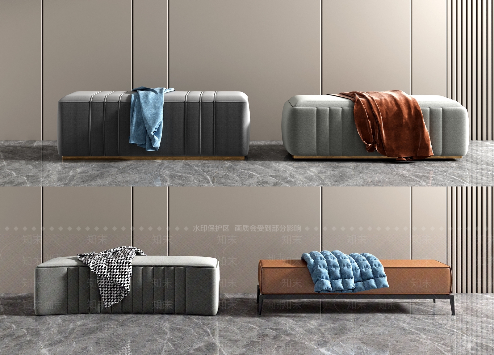 现代床尾凳3D模型下载【ID:488330490】