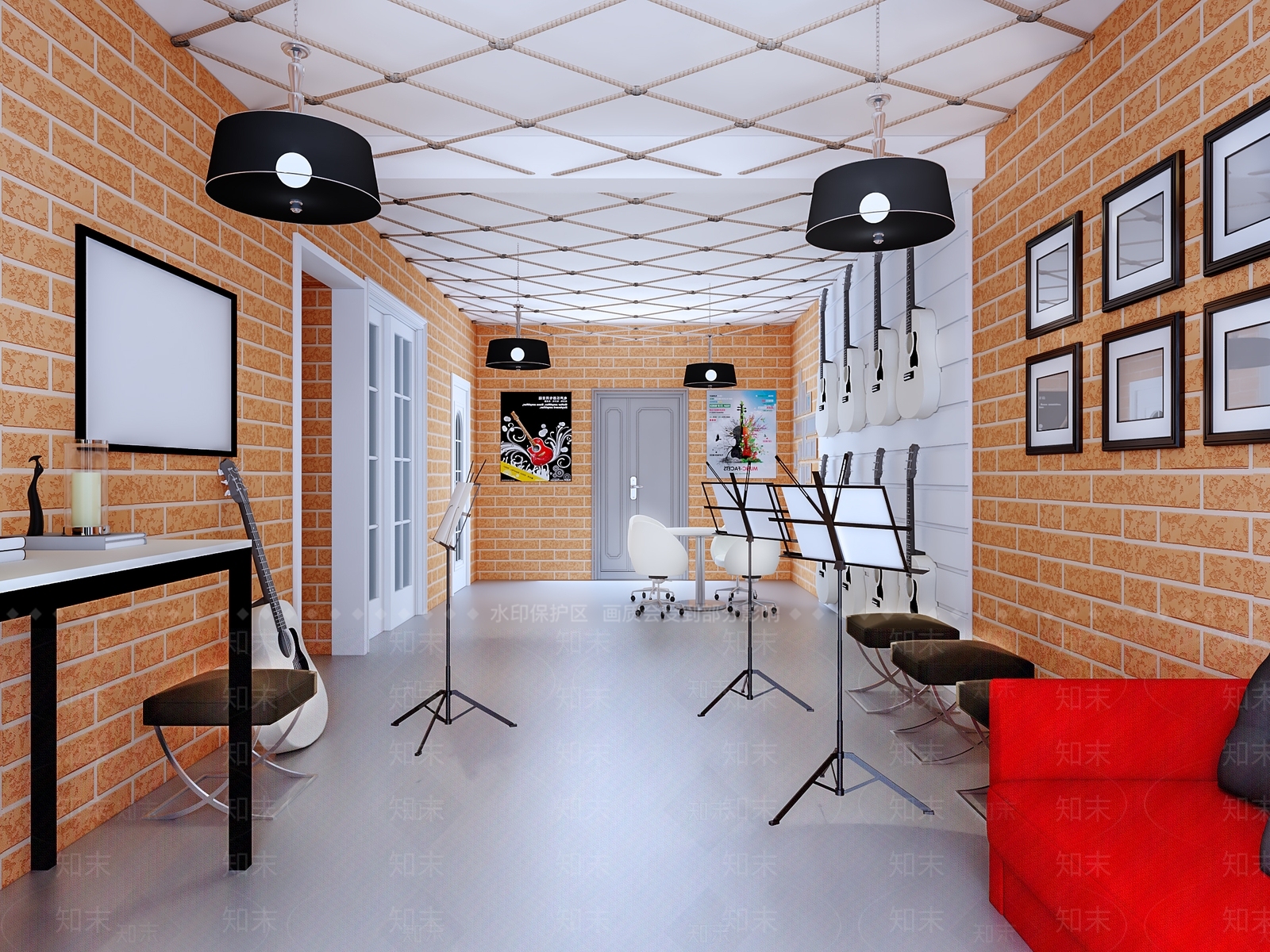 现代乐器教室3D模型下载【ID:588340890】