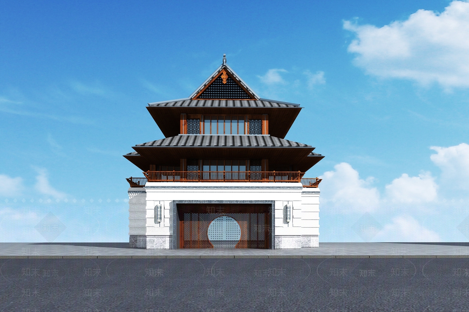 中式门楼3D模型下载【ID:288348830】