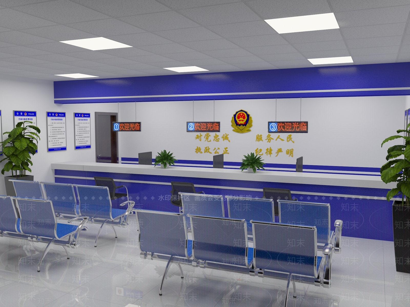 现代派出所办事大厅3D模型下载【ID:488357117】