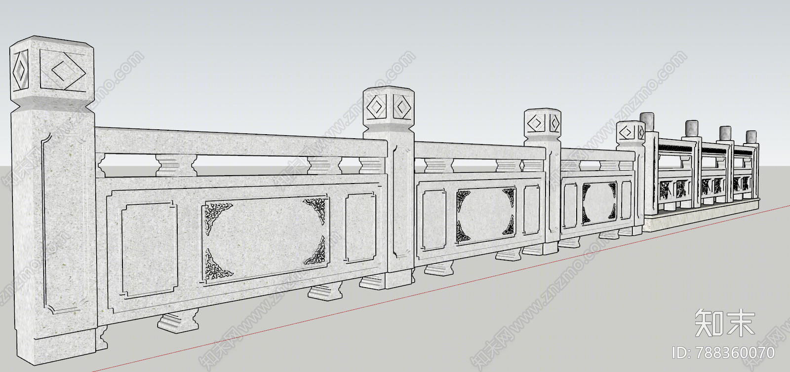 新中式景石材围栏栏杆SU模型下载【ID:788360070】