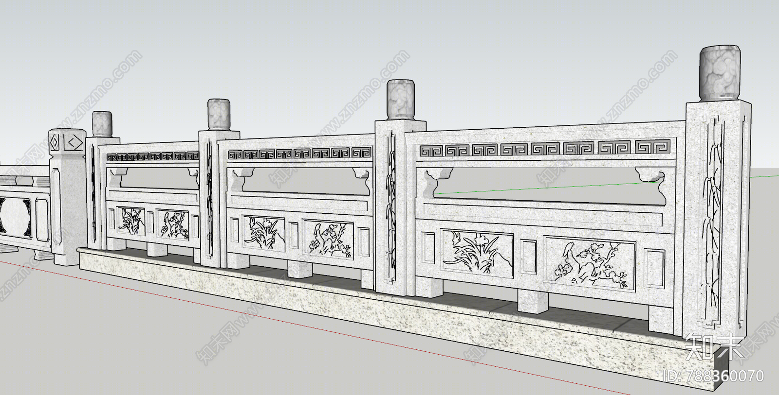 新中式景石材围栏栏杆SU模型下载【ID:788360070】