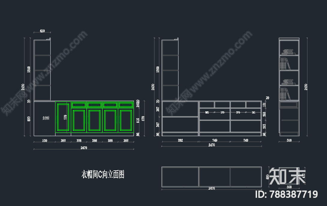 衣帽间cad施工图下载【ID:788387719】