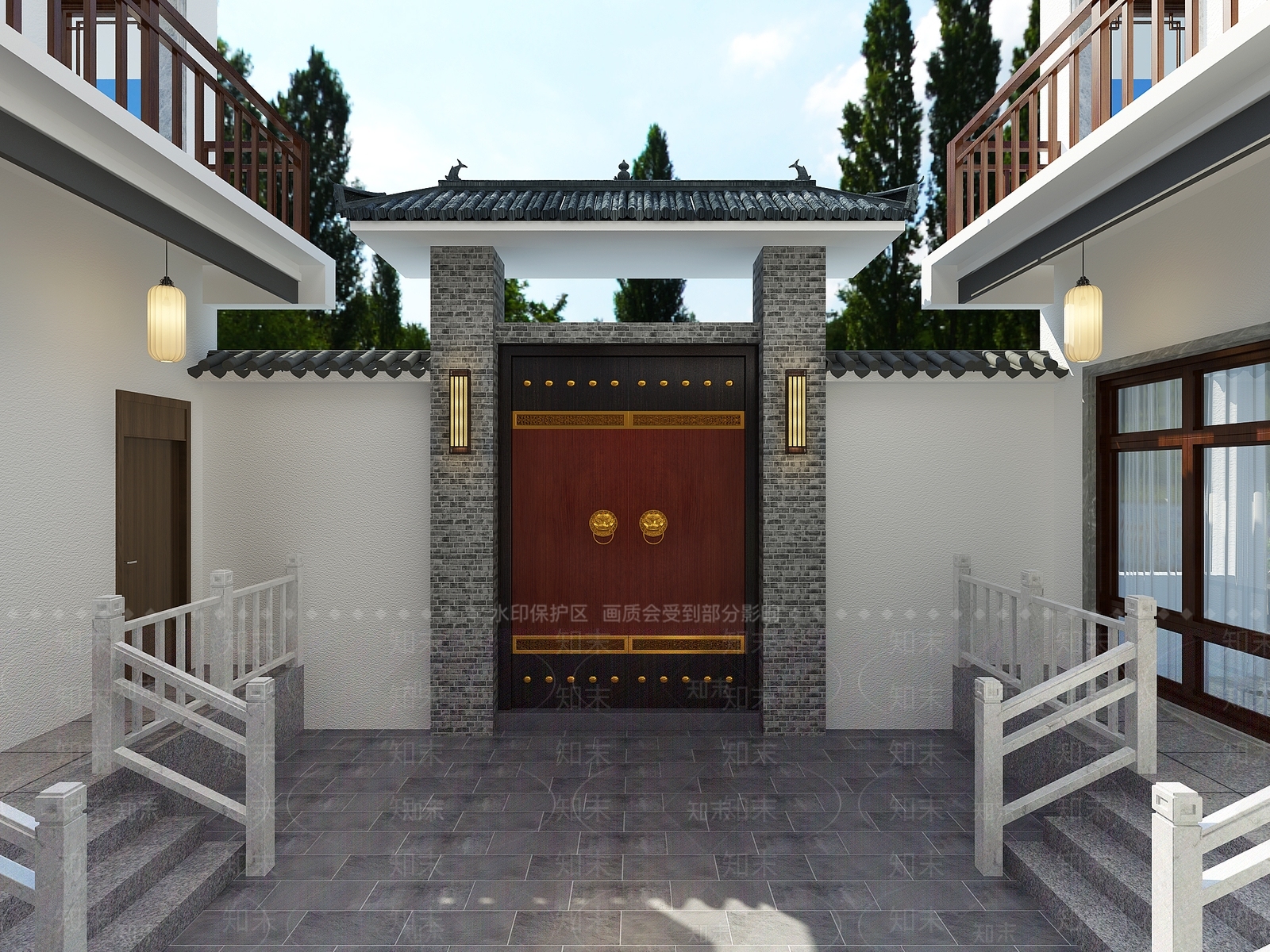 新中式别墅门头3D模型下载【ID:988407808】