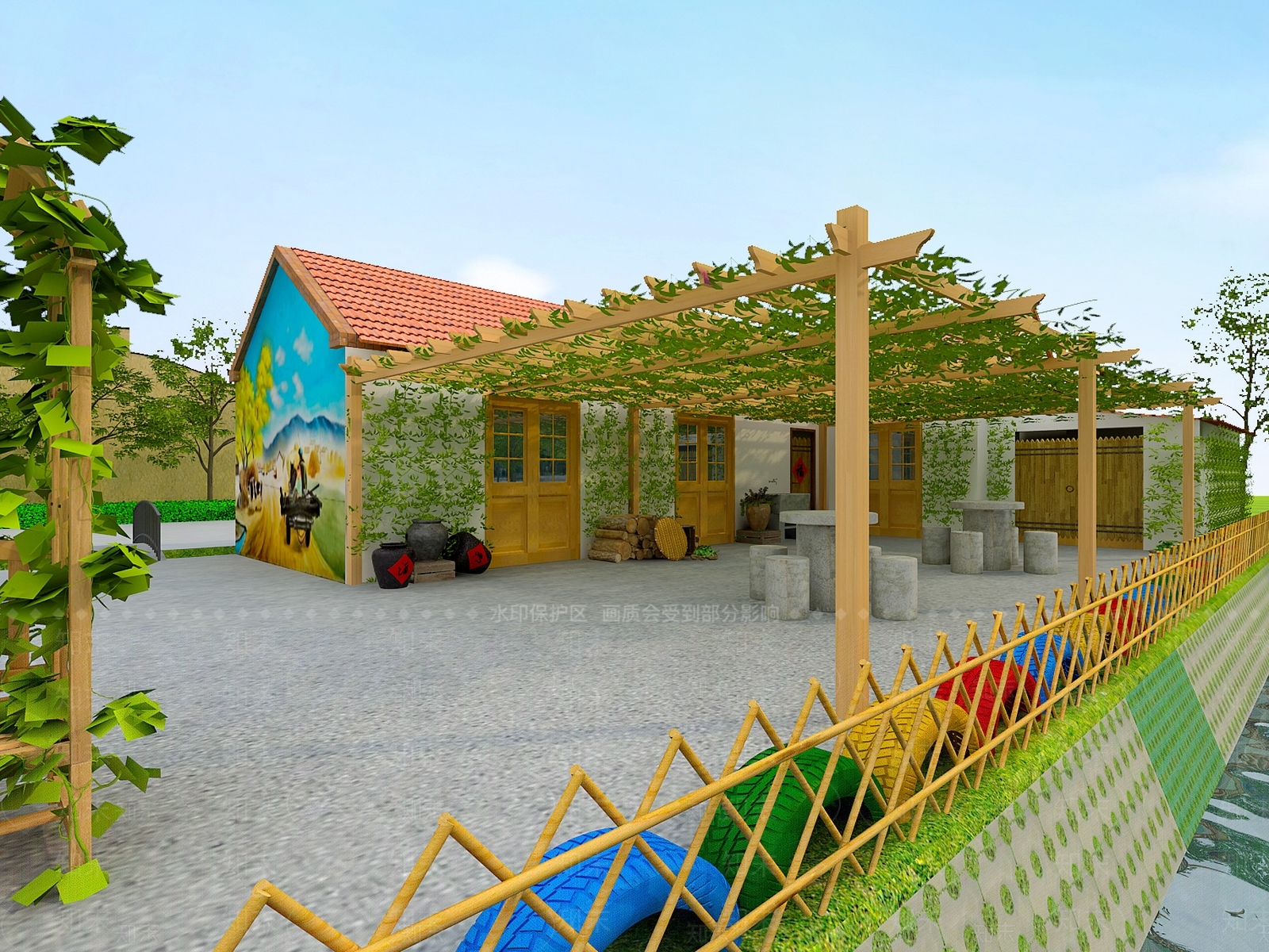 现代户外钓鱼池3D模型下载【ID:988438551】