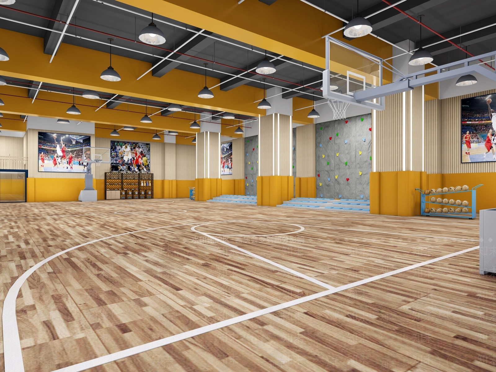 现代室内篮球场3D模型下载【ID:388438832】