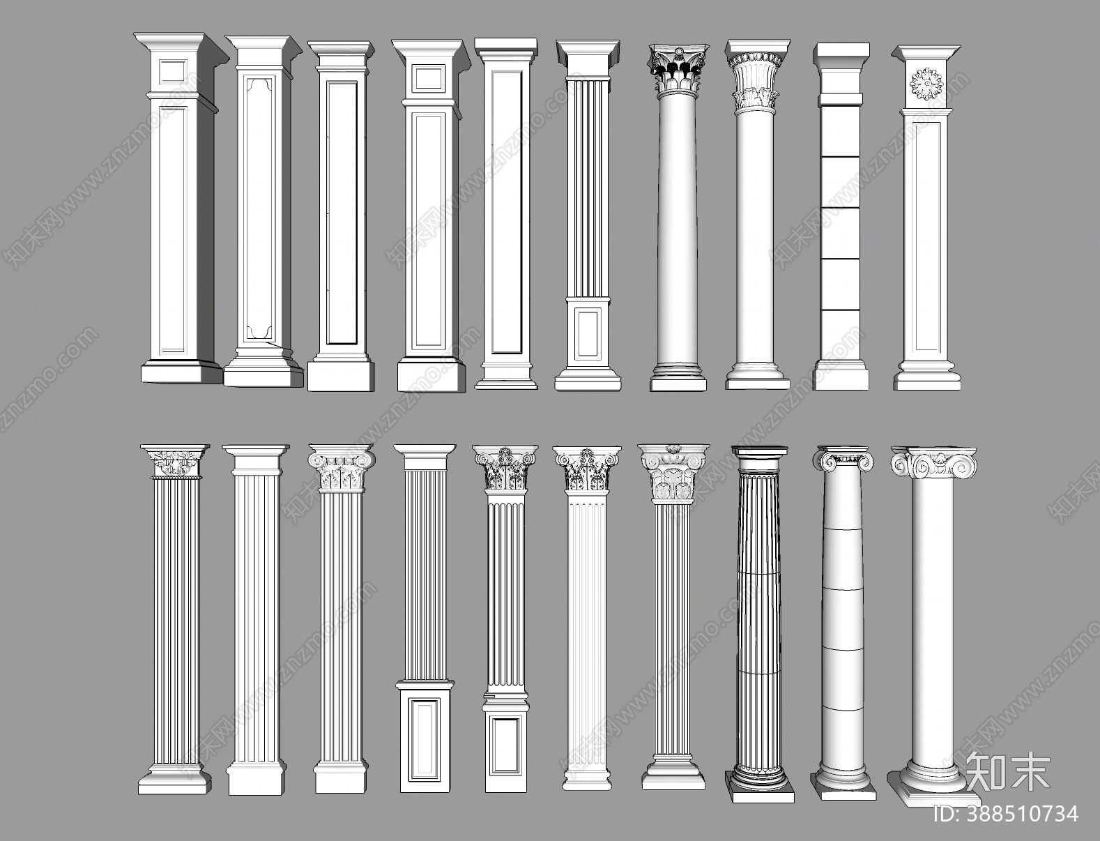 欧式罗马柱SU模型下载【ID:388510734】