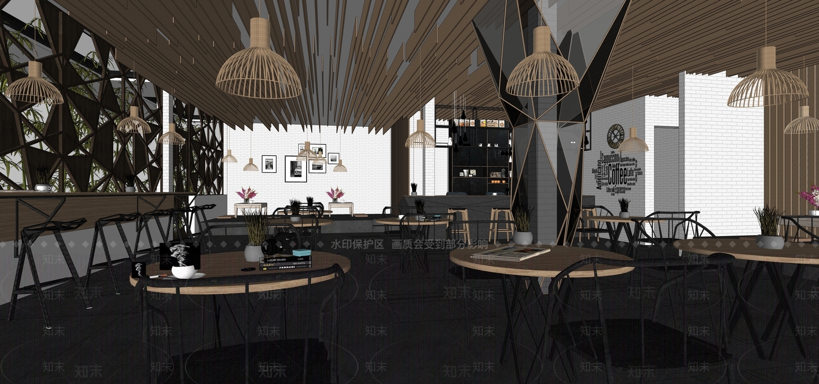 现代工业风餐厅SU模型下载【ID:988511016】