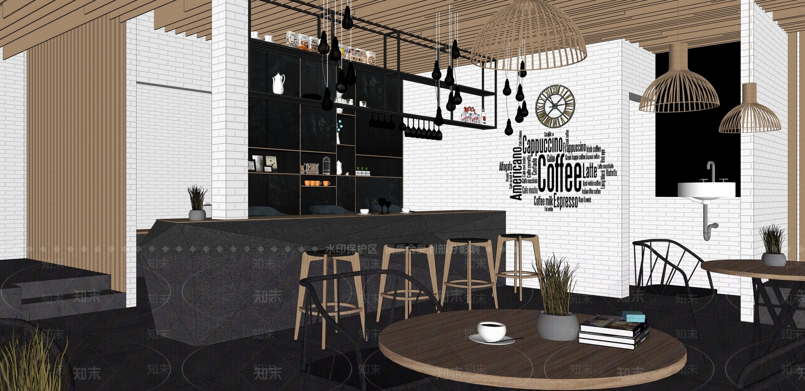 现代工业风餐厅SU模型下载【ID:988511016】