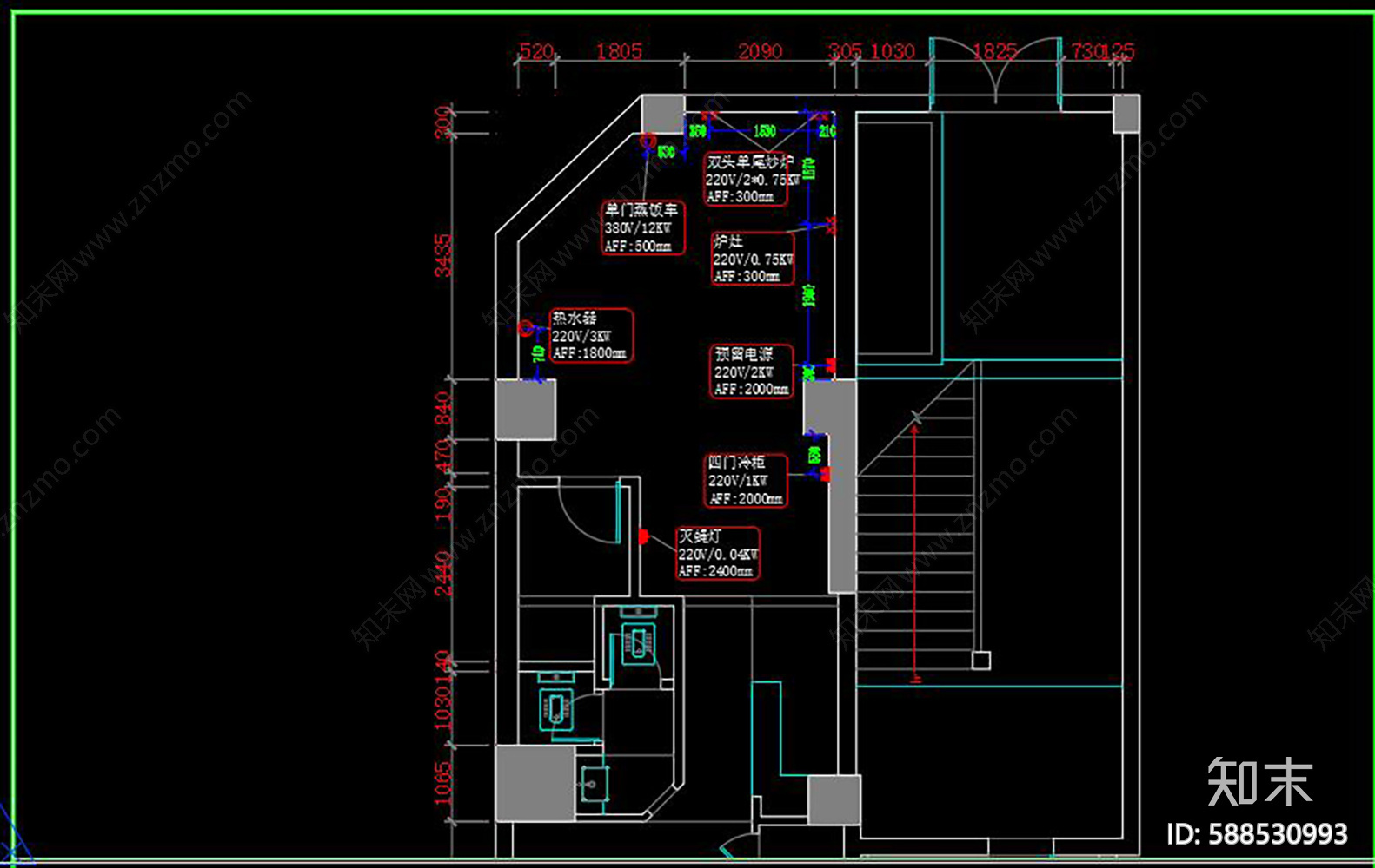 厨房水电施工图下载【ID:588530993】