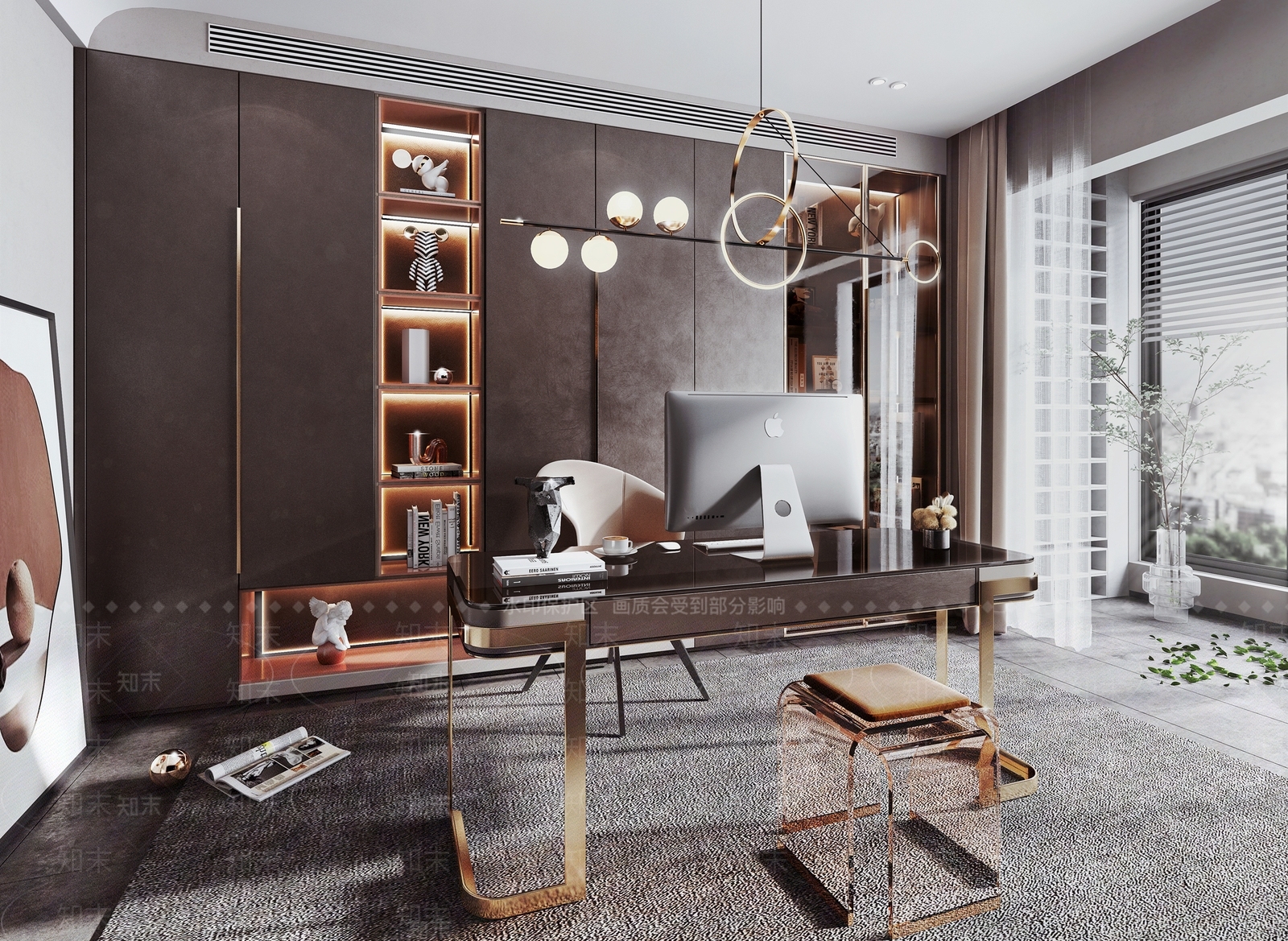 现代轻奢书房3d模型下载【id:588539606】