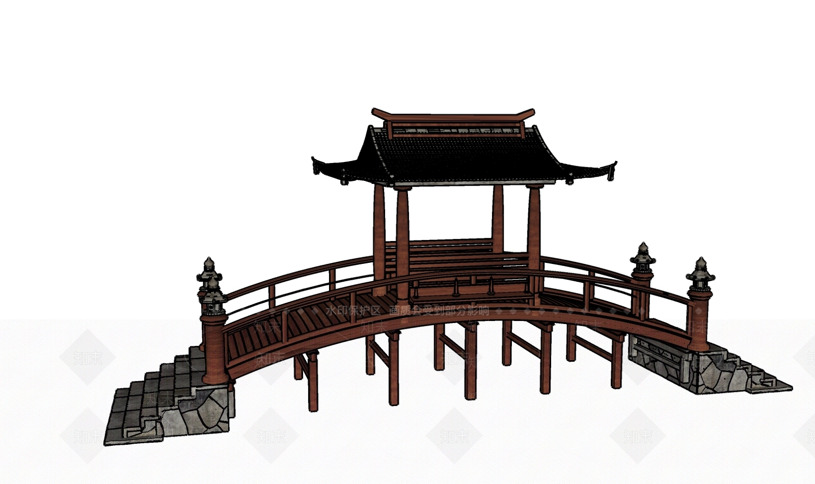 中式景观桥SU模型草图