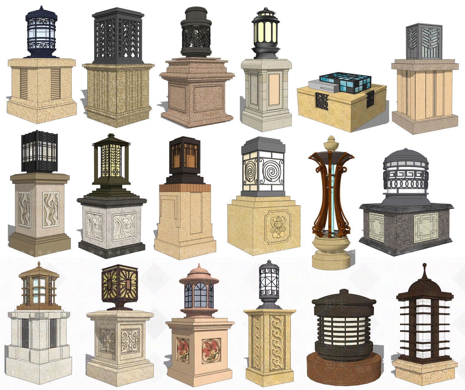 欧式风格草坪灯SU模型下载【ID:388546660】
