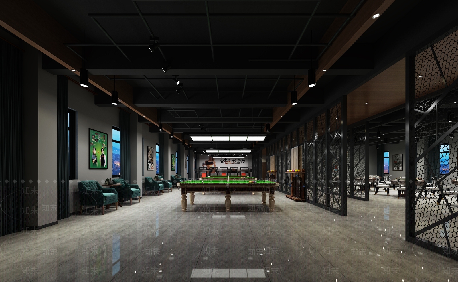 工业风台球室3D模型下载【ID:988550930】