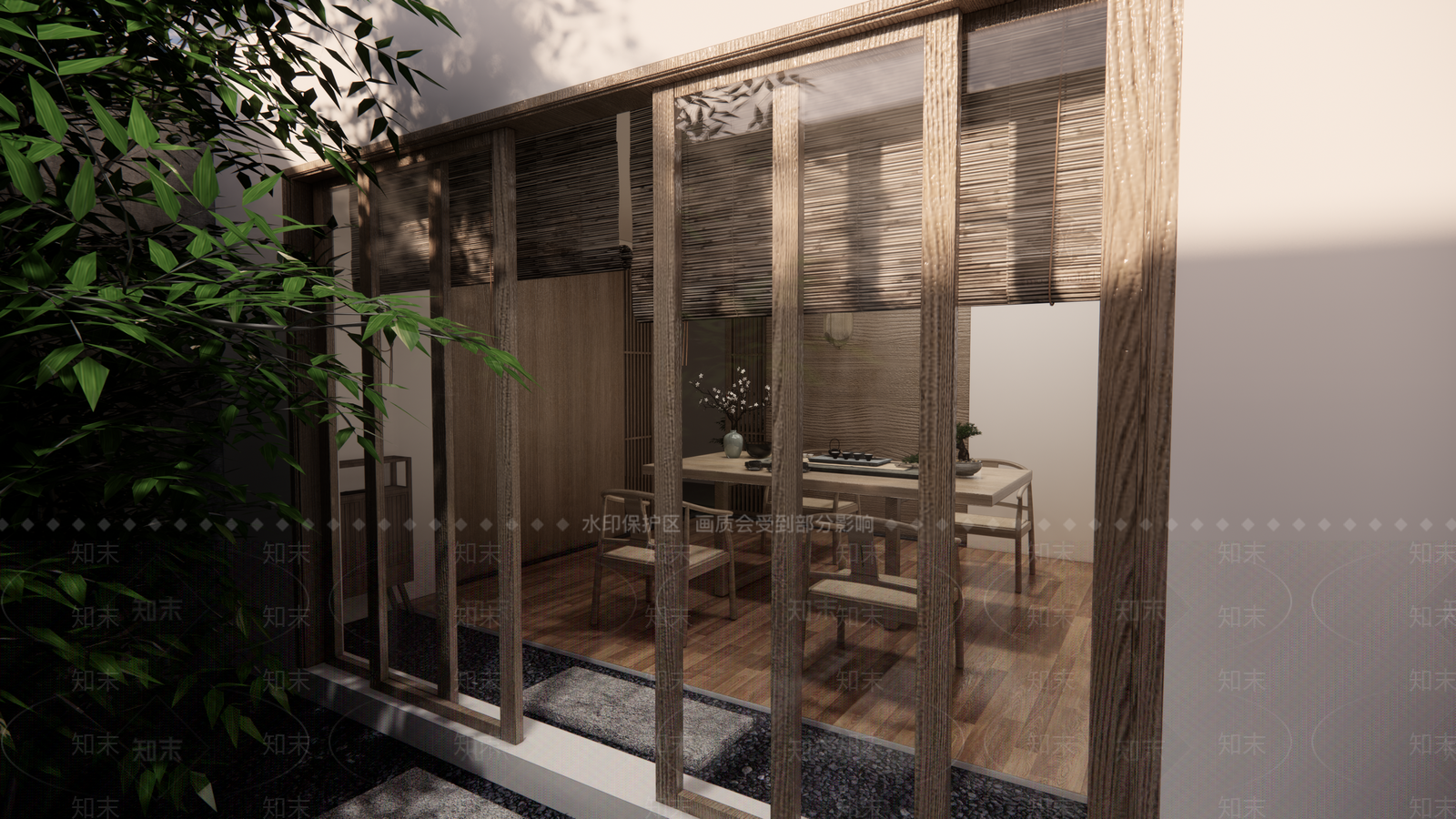 新中式茶室SU模型下载【ID:988583387】