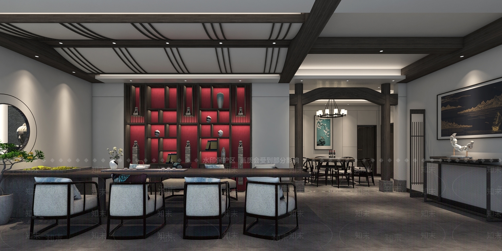 新中式茶会所SU模型下载【ID:588602974】