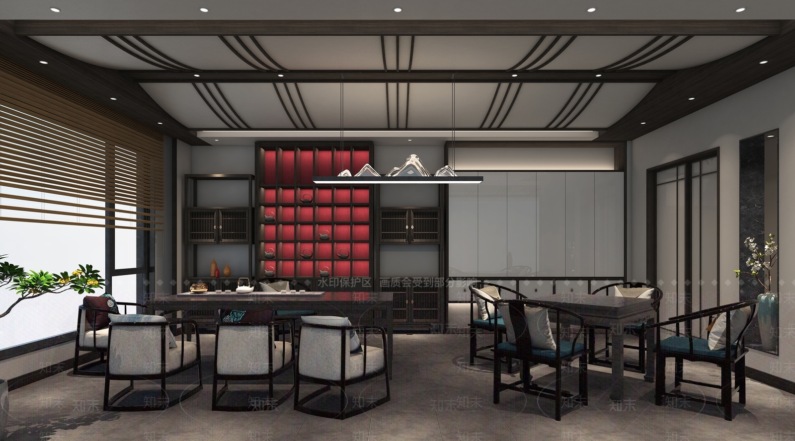 新中式茶会所SU模型下载【ID:588602974】