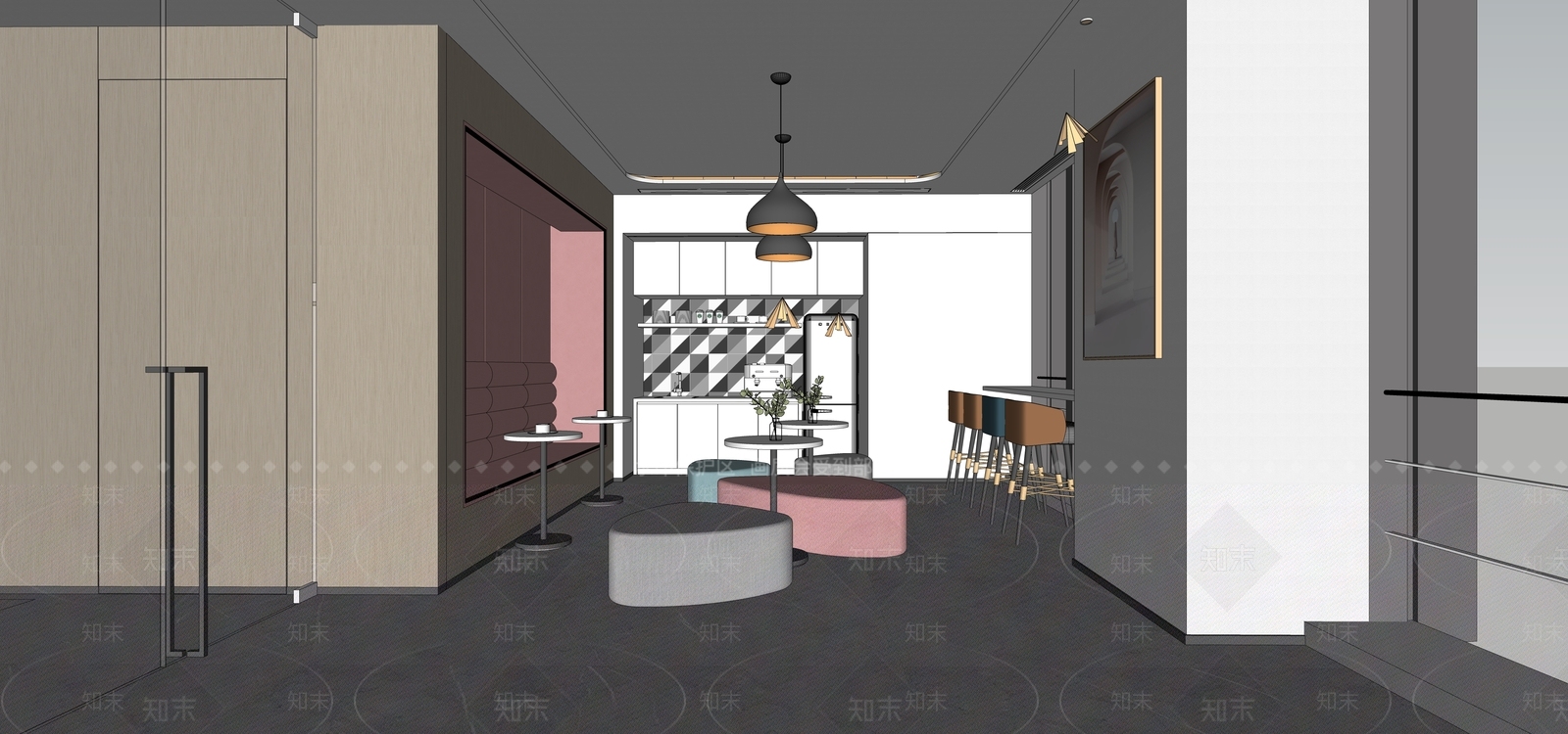 现代休闲餐厅SU模型下载【ID:988604050】