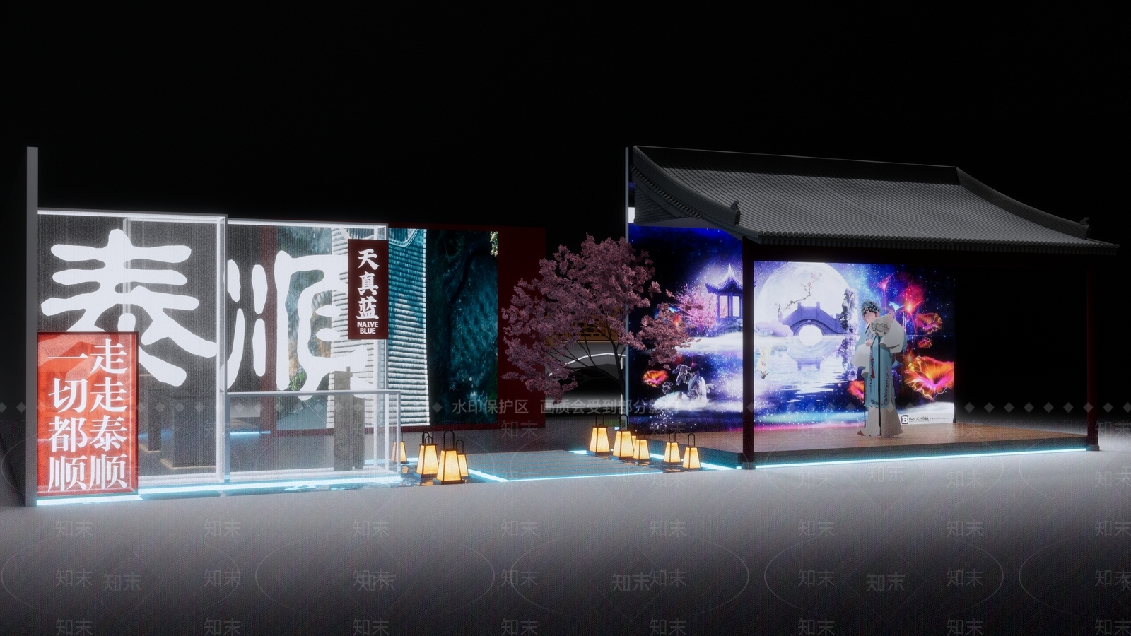 中式廊桥展厅SU模型下载【ID:888613552】