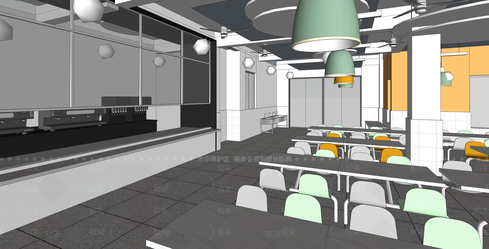 现代小学食堂SU模型下载【ID:888616587】