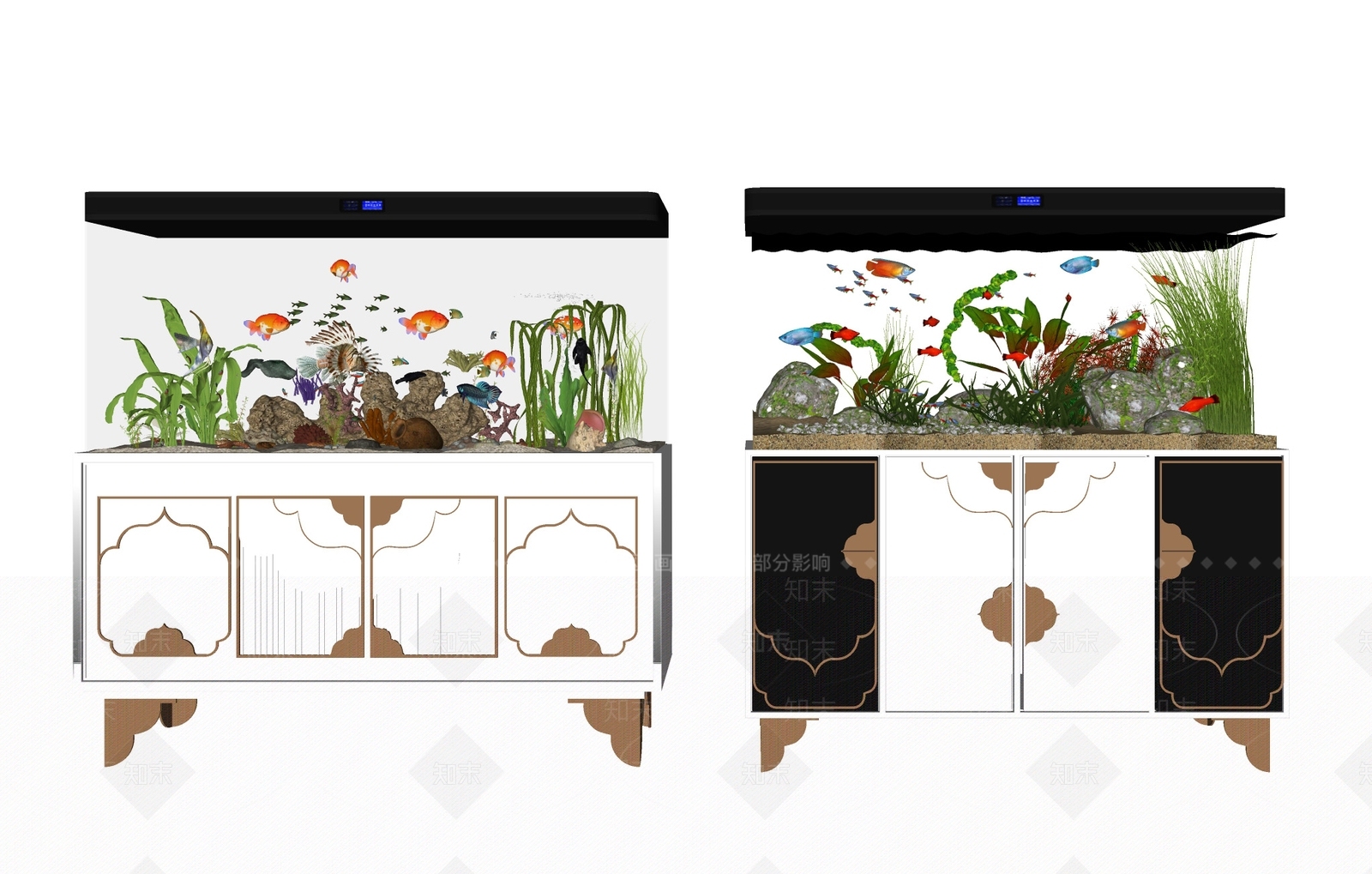 新中式鱼缸SU模型草图