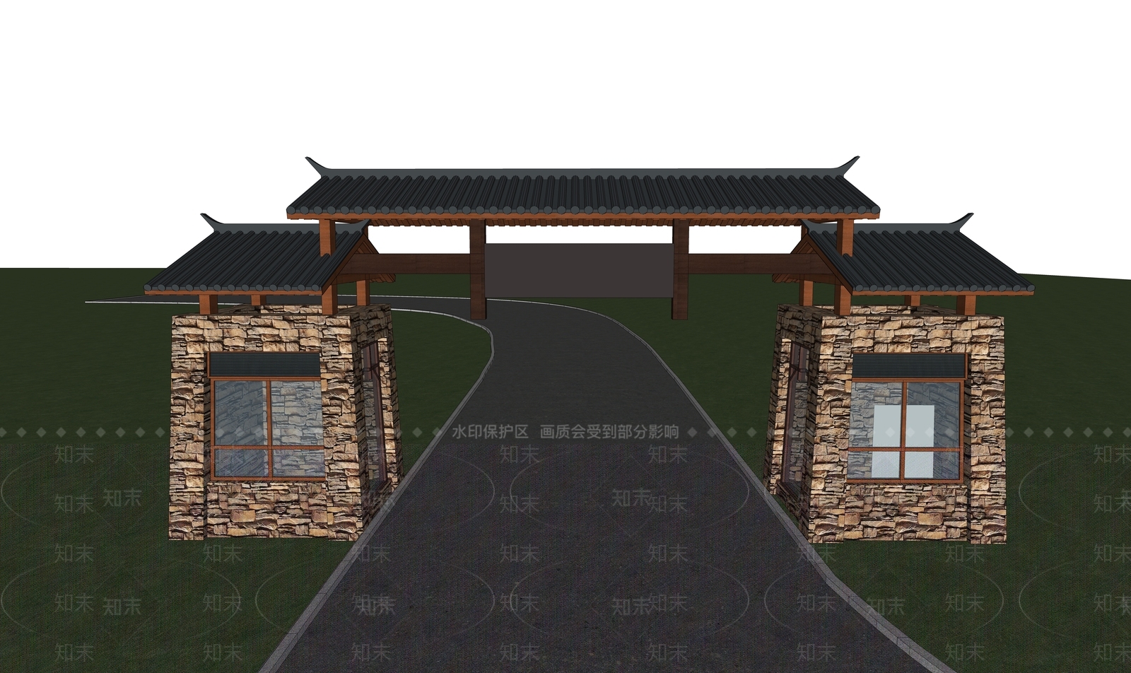 新中式牌坊牌楼SU模型下载【ID:488912517】