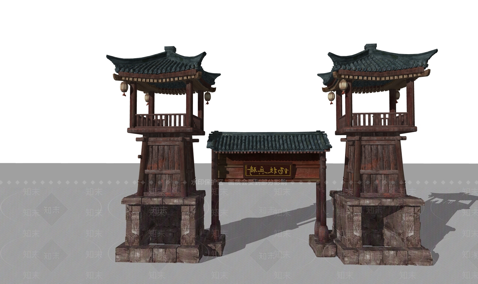 中式塔楼SU模型下载【ID:988670856】