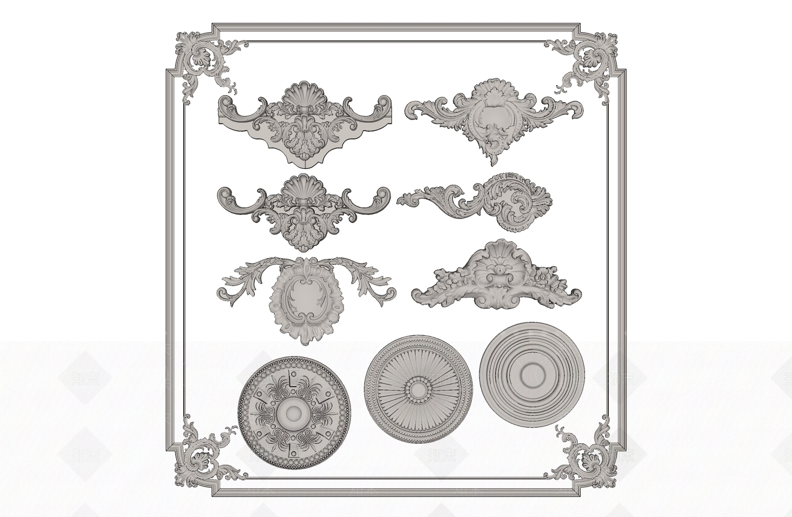 欧式石膏角花SU模型下载【ID:488677223】