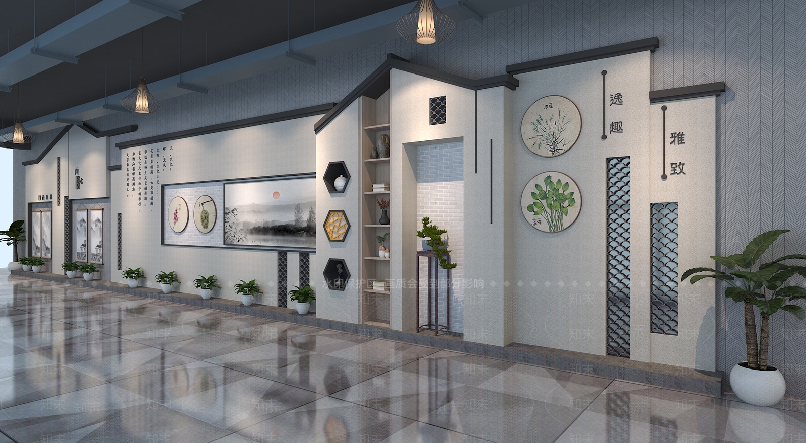 新中式中国文化宣传墙3d模型下载【id:188707093】