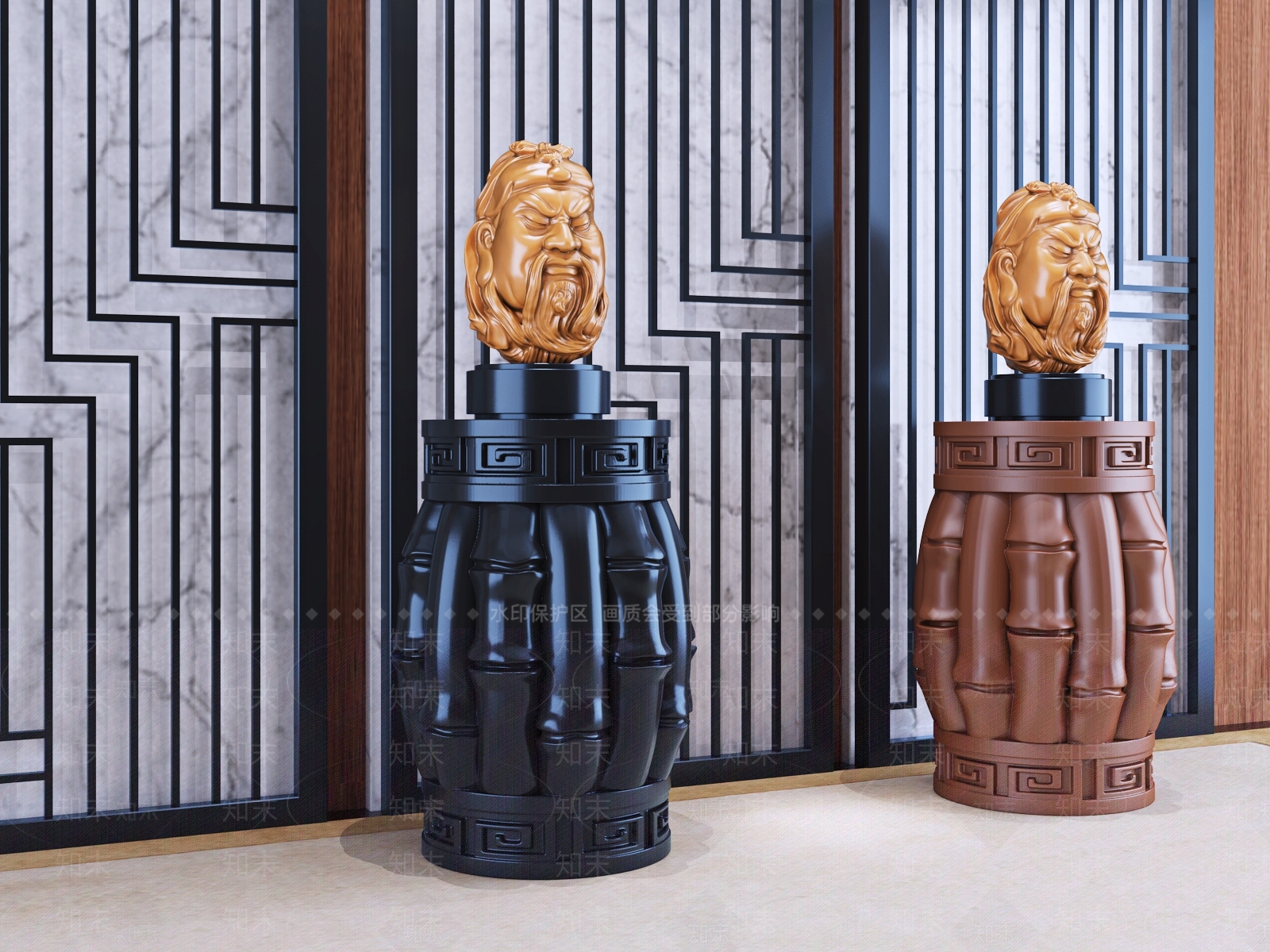 新中式关公头像雕塑3D模型下载【ID:988712103】