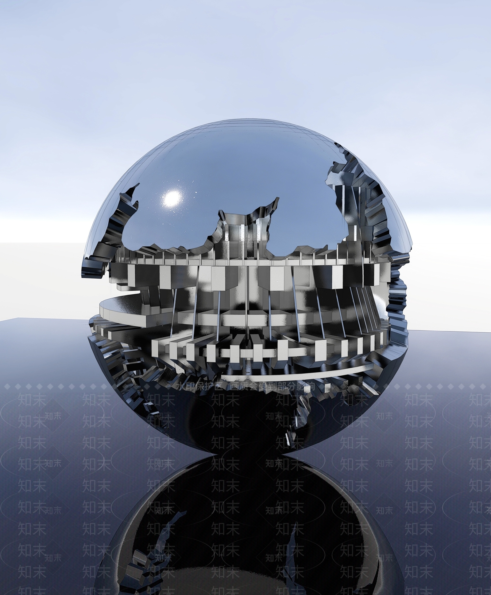 现代工业球形雕塑SU模型下载【ID:688728693】