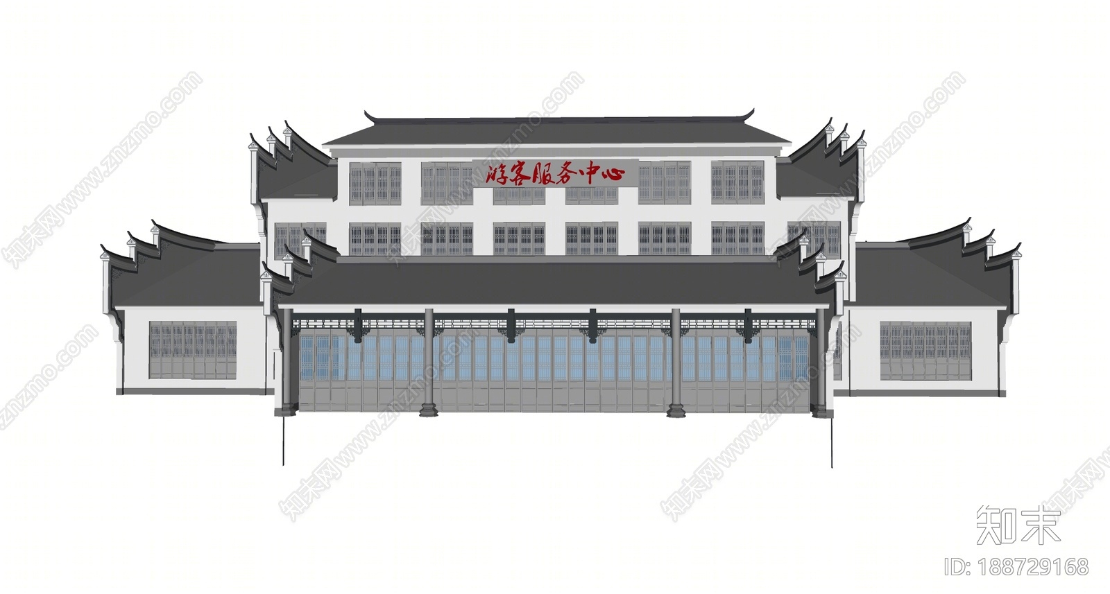 中式游客中心SU模型下载【ID:188729168】