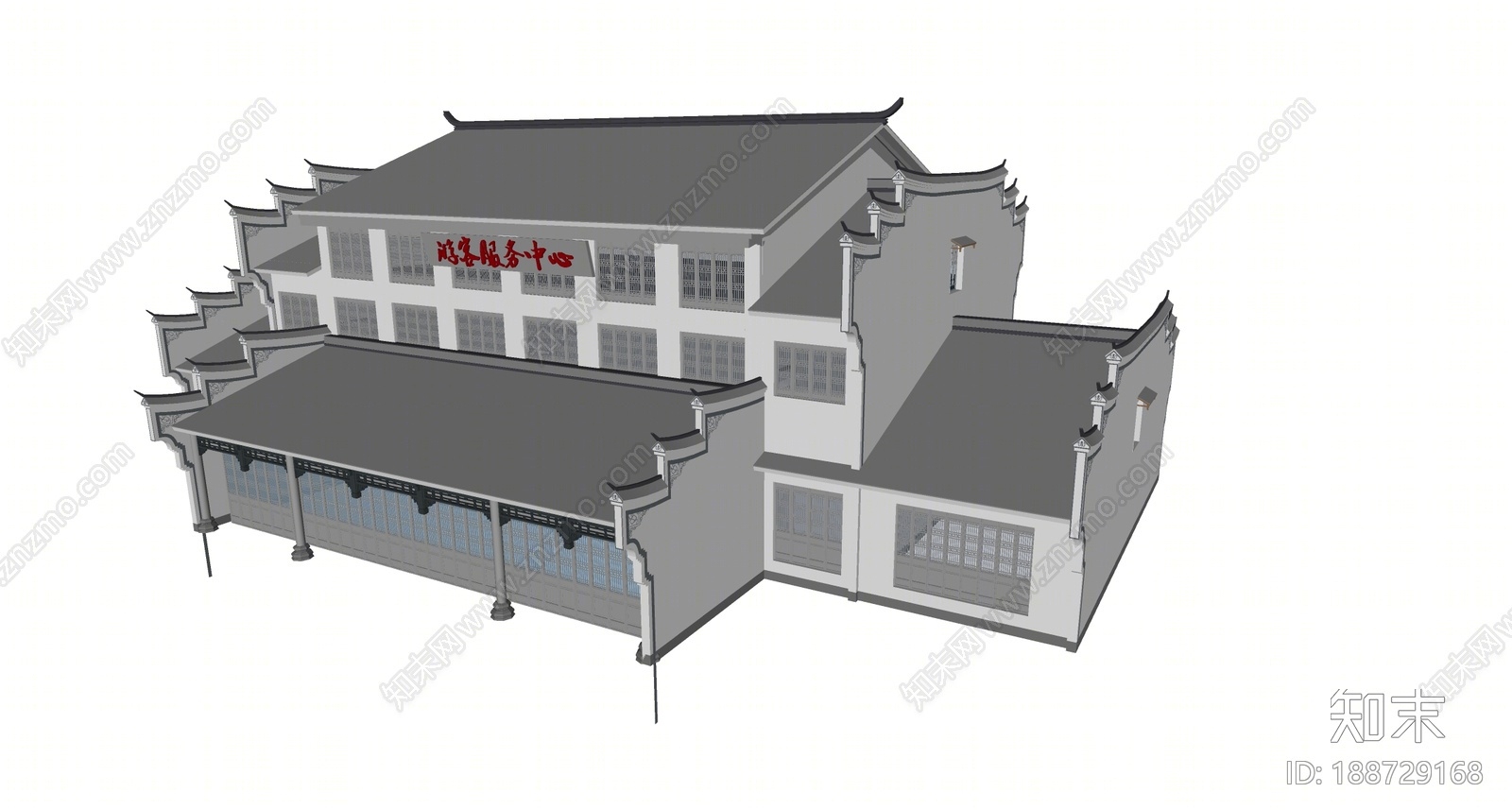 中式游客中心SU模型下载【ID:188729168】