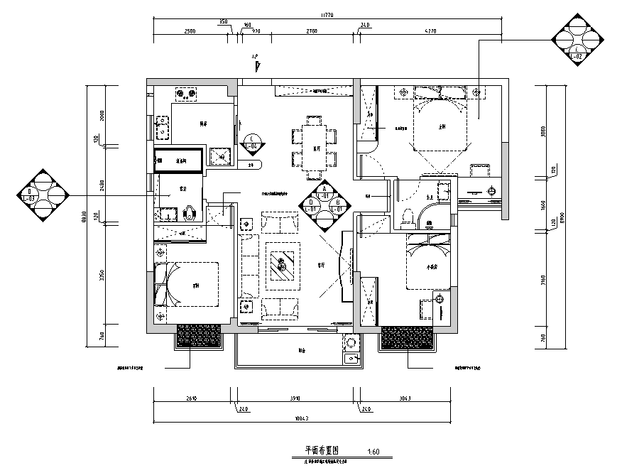 [广东]简欧风格住宅设计施工图（附效果图）cad施工图下载【ID:160386184】