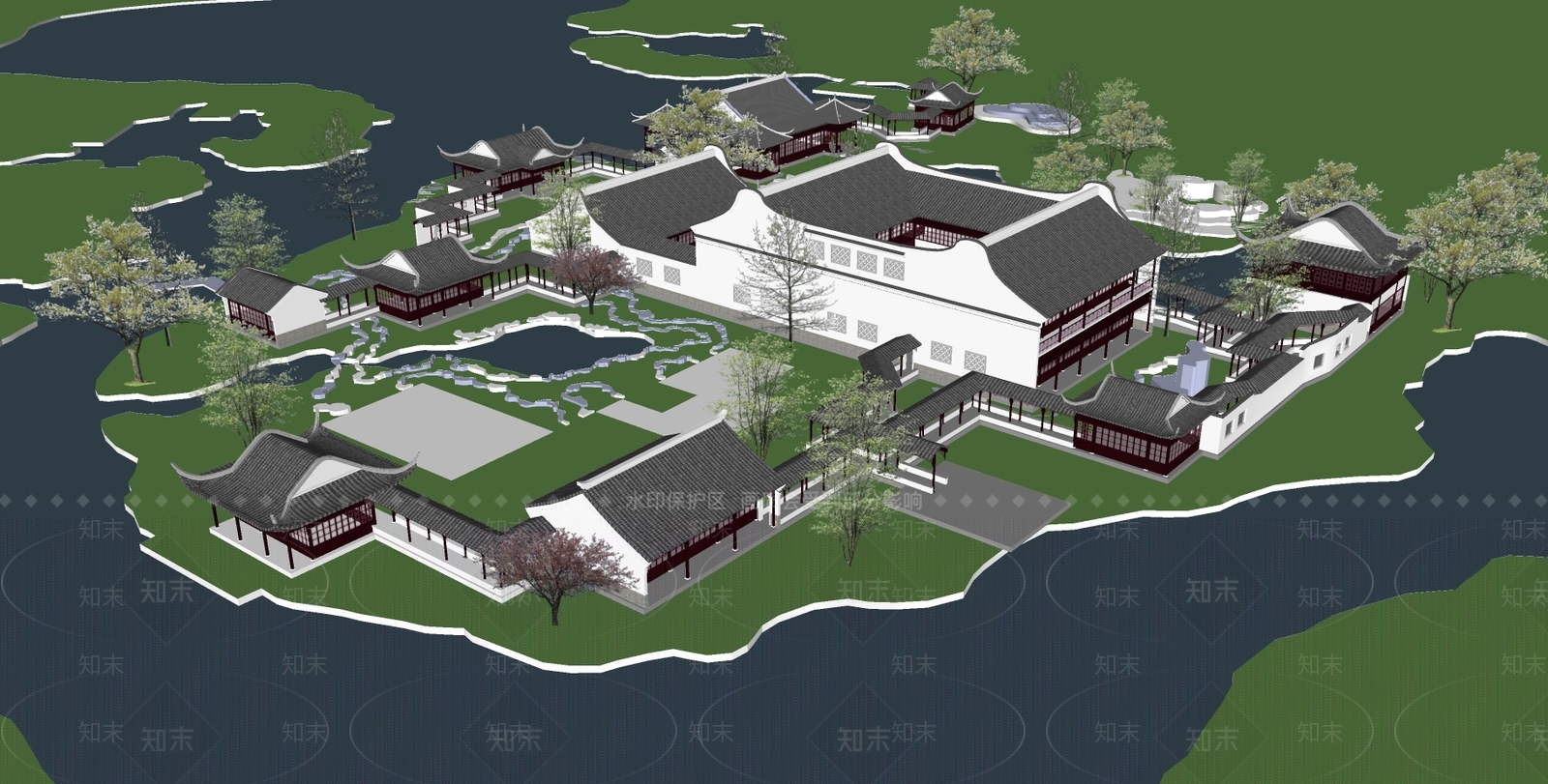 中式四合院外观SU模型下载【ID:388768295】